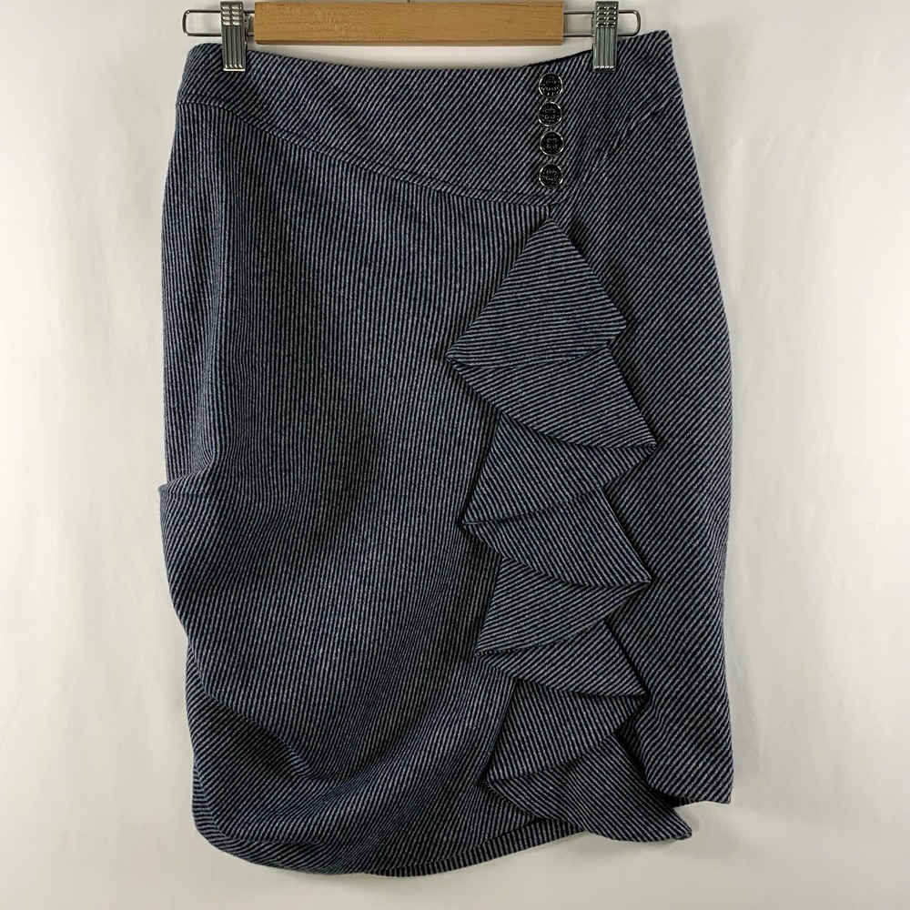 Womens Asymmetrical Tailored Skirt Sz 4 Cascade Ruffle Artsy Parisian Office USA